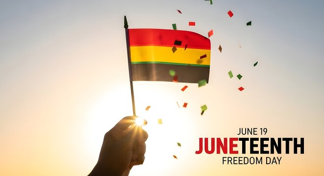 Juneteenth freedom day with hand holding flag