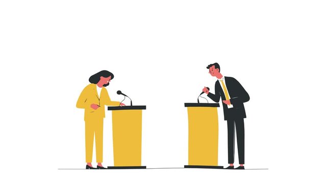 man and woman in a row discuss networking flat design character video motion suitable to your brand, community, social, template, teamwork, cartoon, marketing, business, and more