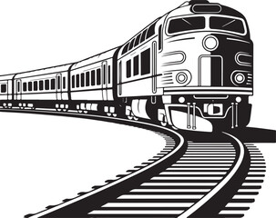 Antique Train Black and White Illustration vector, Train engraving illustration, vintage railway locomotive retro transport design © Jabed