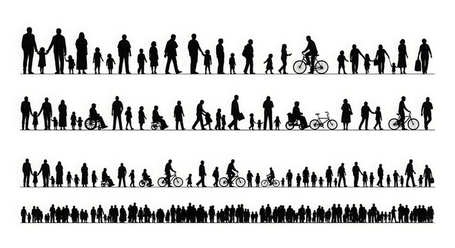 People silhouettes in elevation side view showcasing architecture | silhouettes of people in 2D | architectural drawing featuring people in section elevation view | characters in architectural