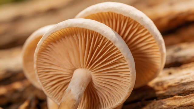 Closeup of mushrooms on wood