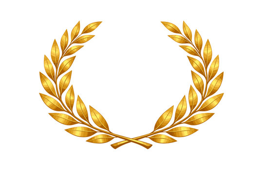 Realistic golden laurel wreath vector illustration isolated on white. Ancient Greek and Roman symbol of victory, honor, and achievement. 3D gold olive branch crown for winner, champion, or hero.