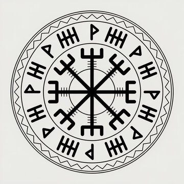 Viking Helm of Awe symbol, ancient Norse rune, intricate circle design