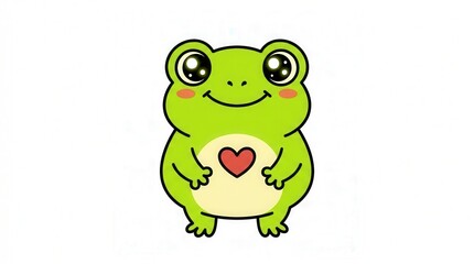 Fototapeta premium Cute Cartoon Frog Holding Heart Illustration for Kids and Love Themes