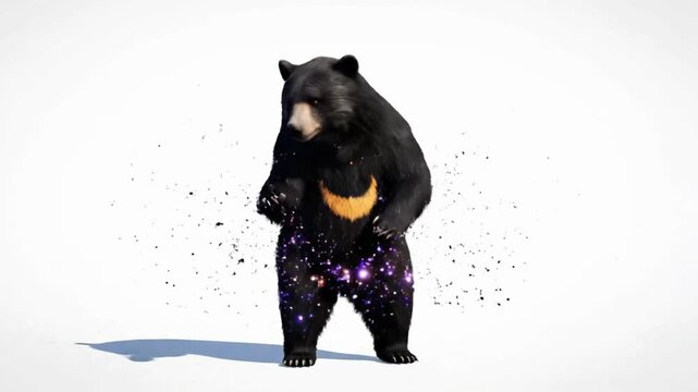 Sun bear dance in CG animation showcases real-like fur rendering and playful movements in a vibrant setting