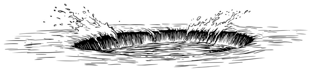 Water splash with circular crater and spray in hand drawn ink style © Kaz