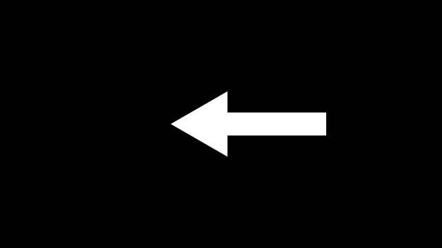 A clean, minimalist graphic featuring a bold white left-pointing arrow isolated against a solid black background, suitable for UI design, navigation elements, or conceptual directional signage.
