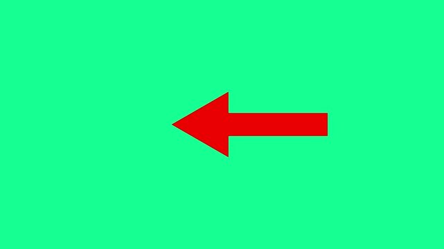 Red Left Pointing Arrow Graphic Icon on a Vibrant Green Background - Minimalist Vector Style Directional Symbol for Web Navigation and Interface Design