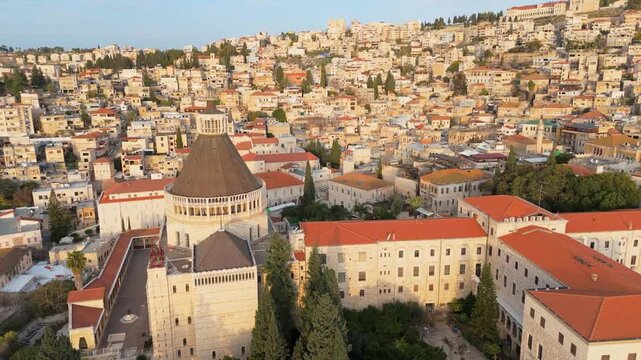 Aerial view of the Basilica Of The Annunciation in Nazarath, Israel