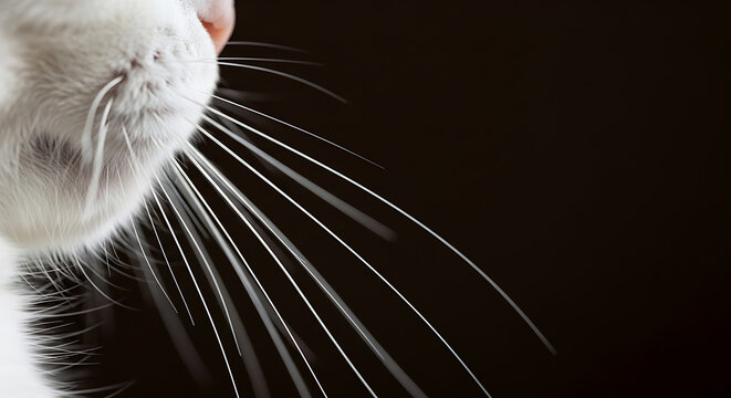Close up of a white cat s muzzle and whiskers on transparent background