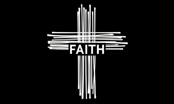 Minimalist graphic illustration of a Christian cross with FAITH message for spiritual design.