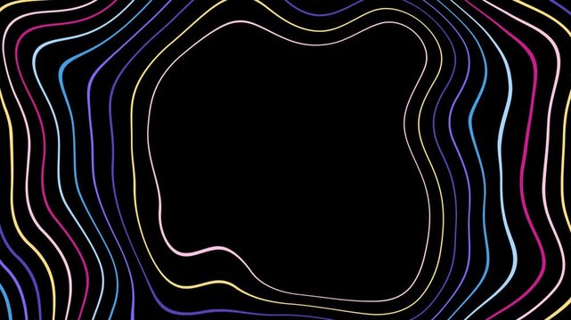 Abstract Frame of Colorful Wavy Lines on Black background