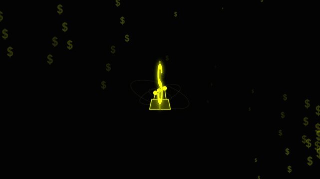 Animated dollar money symbol rises from a glowing object in darkness