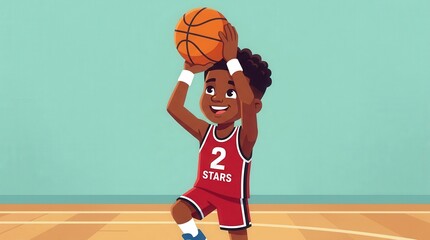 Naklejka premium Funny Cartoon Boy Playing Basketball Illustration for Kids Sports and Recreation