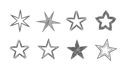 Obraz premium Collection of eight hand drawn dark grey stars white symbol
