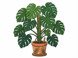 Fototapeta premium Lush Monstera Plant in Decorative Pot with Green Leaves and Natural Vibe