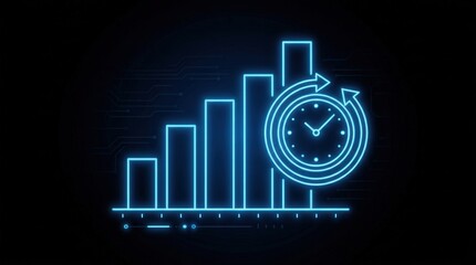 Naklejka premium Futuristic Digital Data Growth and Time Progress Visualization in Neon Style