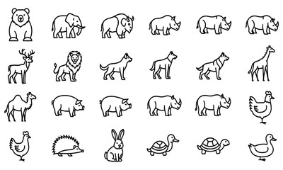 Obraz premium Black and white vector illustration of various wild and domestic animal designs