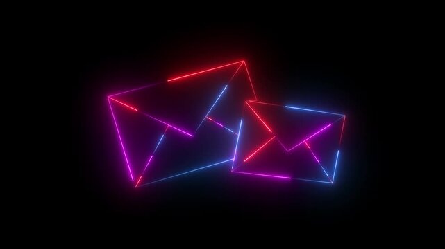Animation of blue glowing neon color message box icon conversation notice receive message icon. Glowing neon email icon animation,mail box animation video neon color