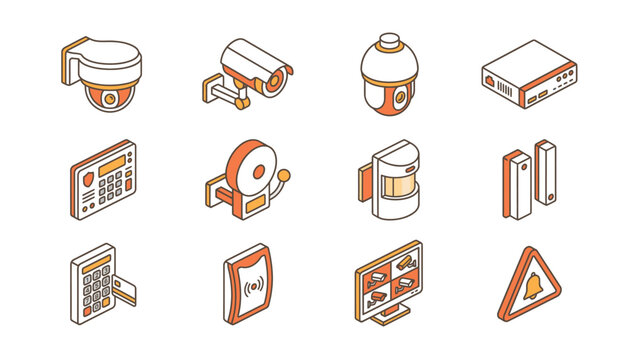 Security Surveillance System Isometric Icons Set Showing Protection Devices