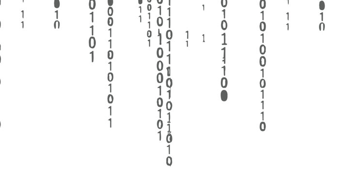 A digital background featuring cascading binary code patterns represented by zeros and ones only