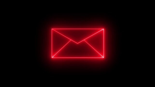Email icon animation by blue color neon on black background,neon animation video 4k .