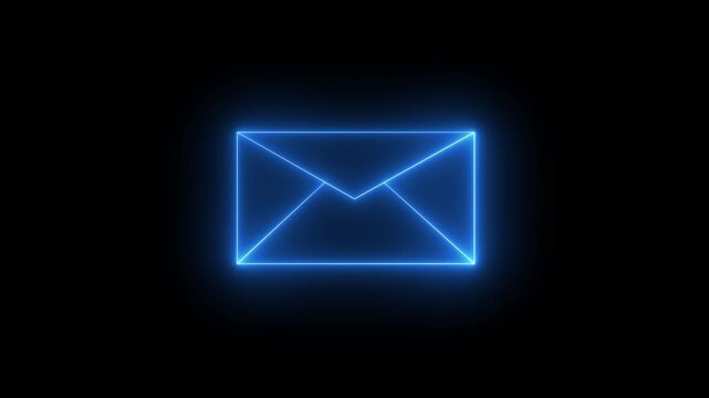 Email icon animation by blue color neon on black background,neon animation video 4k .