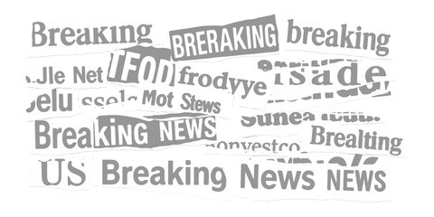 Obraz premium A chaotic collage of various text fragments featuring phrases related to breaking news headlines