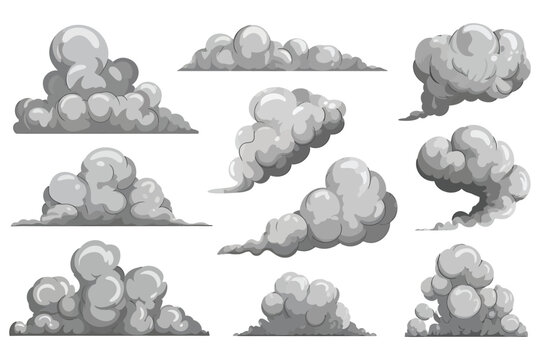 A collection of grey smoke clouds on a white background isolated on white background, Vector, illustration