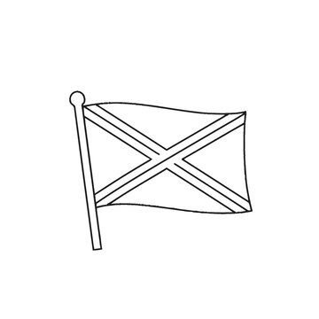 Simple waving flag with diagonal cross outline icon. Generic saltire banner line art drawing vector illustration.
