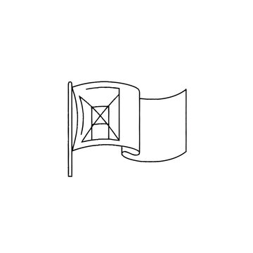 Missing image flag icon. Placeholder symbol on waving banner. Outline graphic for broken link or digital error concept.