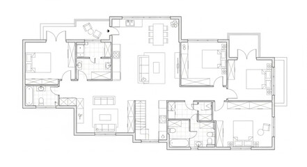 Fototapeta premium Detailed Architectural Floor Plan Depicting Interior Layout and Spatial Arrangement.