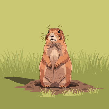 Brown Groundhog Sitting Upright Looking Alert.