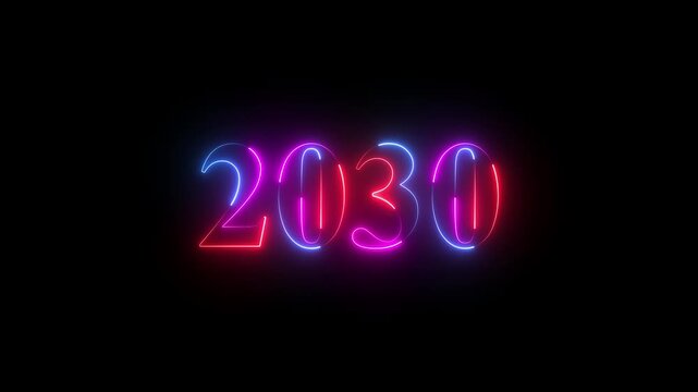 2030 happy new year 2030 animated neon text animation. new year neon 2030,4k quality full animation video