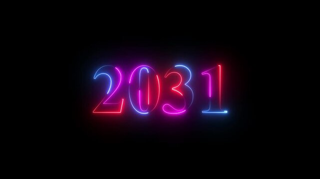 2031 happy new year 2031 animated neon text animation. new year neon 2031,4k quality full animation video