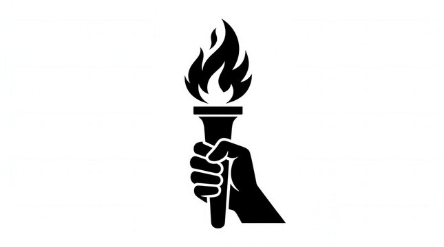 Minimalist Black and White Illustration of a Hand Holding a Torch