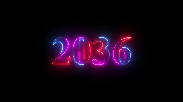 2036 happy new year 2036 animated neon text animation. new year neon 2036,4k quality full animation video