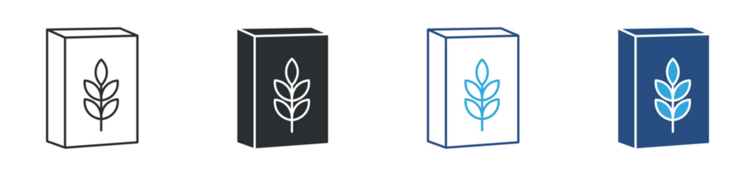 Wheat Package Icon Set, Grain Product Box and Agriculture Symbols, Organic Food and Farming Concept Icons, Vector Illustration