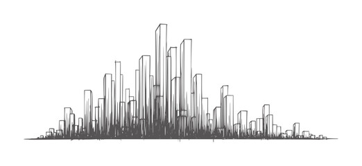 Fototapeta premium Hand drawn of a dense city skyline with varying height buildings architecture urban
