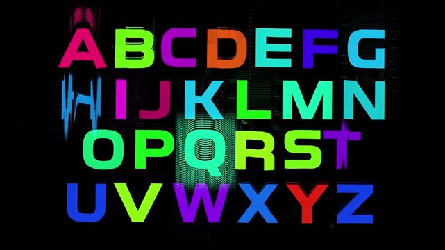 alphabet written with a television glitch style fotn