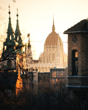 Hungarian Parliament at golden hour in Budapest