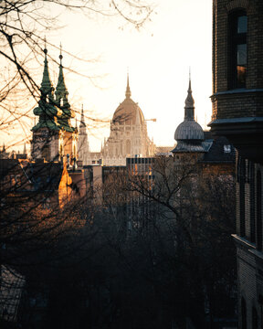Hungarian Parliament at golden hour in Budapest