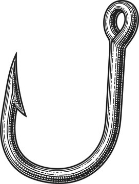 Single Fishing Hook Detailed Illustration Sharp Pointed Barb Angling Equipment Vintage Engraving Style