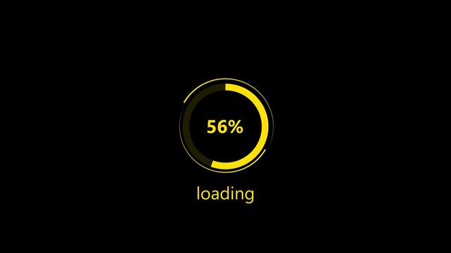 Circular loading bar animation on black background. Numerical counting from 0 to 100 percent circle loading bar,loading 4k animation video.