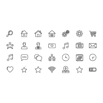 Minimalist thin line web UI icon set for mobile app and digital design.