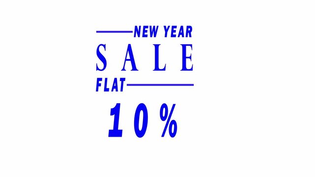 Abstract 10 Percent New year Sale flat Animation. blue text white Background for Retail Promotion and Marketing. 4k motion graphics animation....