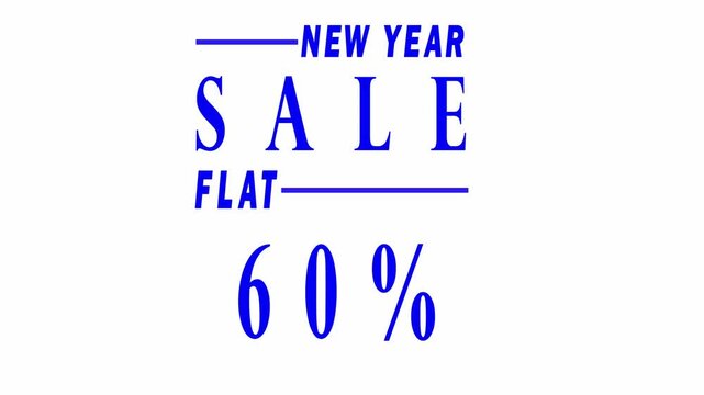 Abstract 60 Percent New year Sale flat Animation. blue text white Background for Retail Promotion and Marketing. 4k motion graphics animation....
