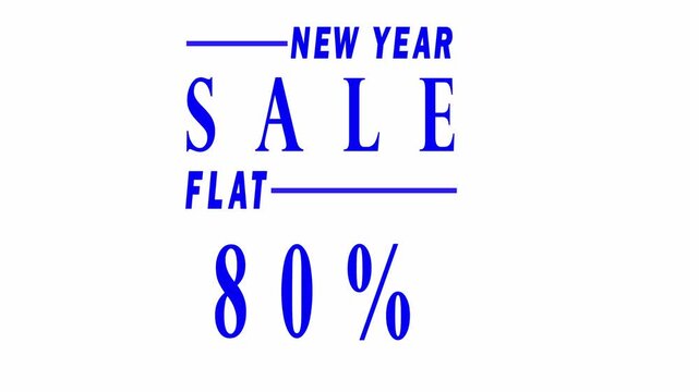 Abstract 80 Percent New year Sale flat Animation. blue text white Background for Retail Promotion and Marketing. 4k motion graphics animation....