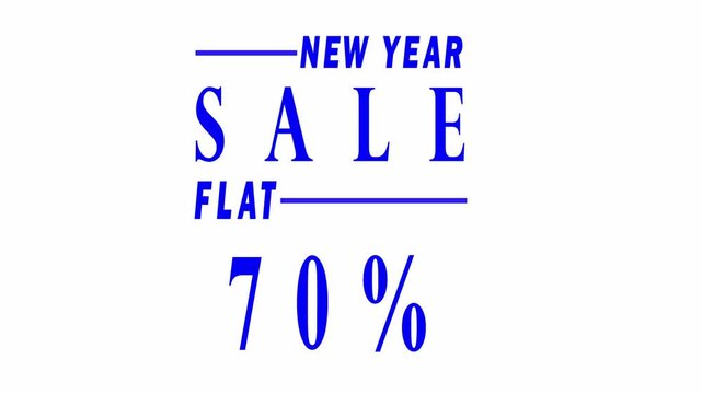 Abstract 70 Percent New year Sale flat Animation. blue text white Background for Retail Promotion and Marketing. 4k motion graphics animation....