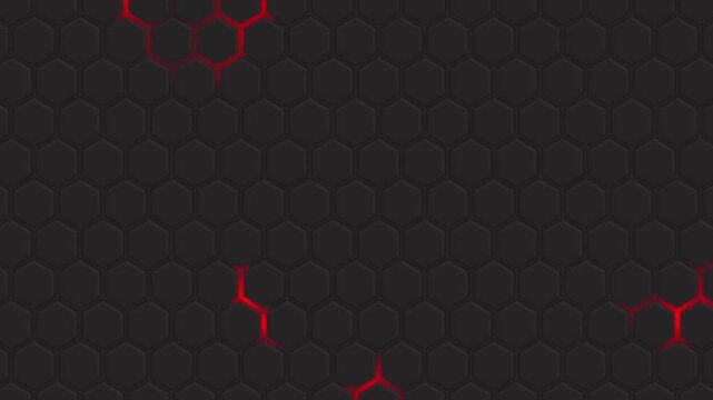 glowing red hexagonal network on dark cracked background technology concept